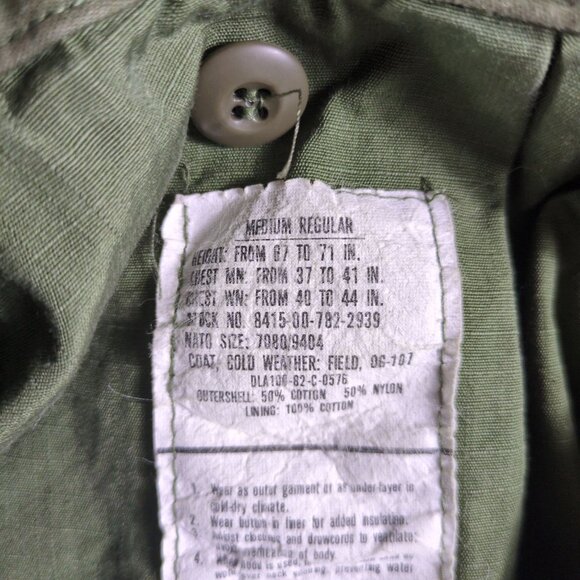 Vintage US Military Field Jacket Mens Med Reg Olive Drab OG-107 Without Liner - Picture 3 of 11